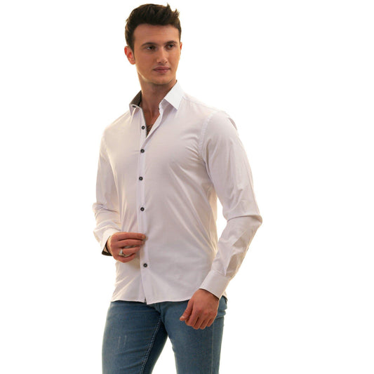 Gravity Homme Men's Long Sleeve Button Down / Pure White C11 - Gravity Homme