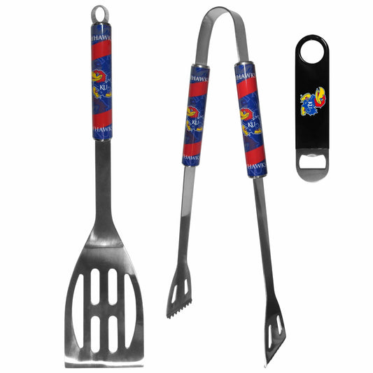 Kansas Jayhawks 2 pc BBQ Set and Bottle Opener - Siskiyou Buckle