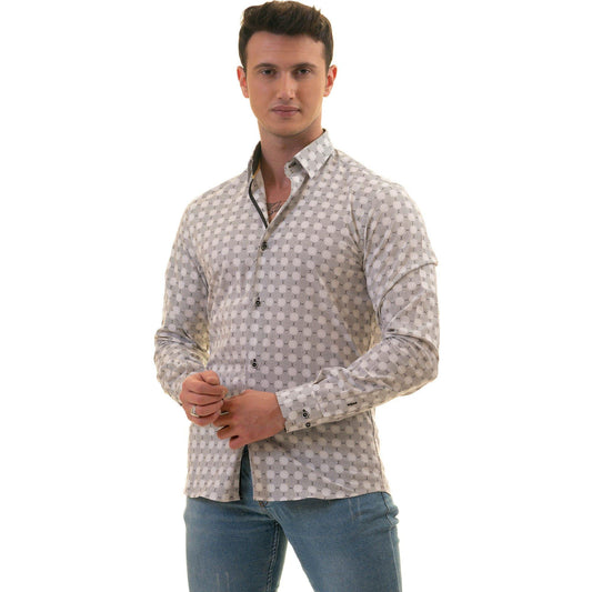 Gravity Homme Men's Long Sleeve Button Down / Shagreen Blanc C2 - Gravity Homme