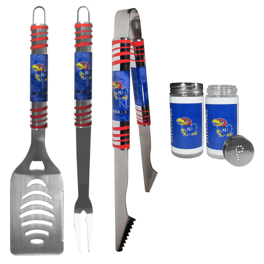 Kansas Jayhawks 3 pc Tailgater BBQ Setand Salt and Pepper Shaker Set - Siskiyou Buckle