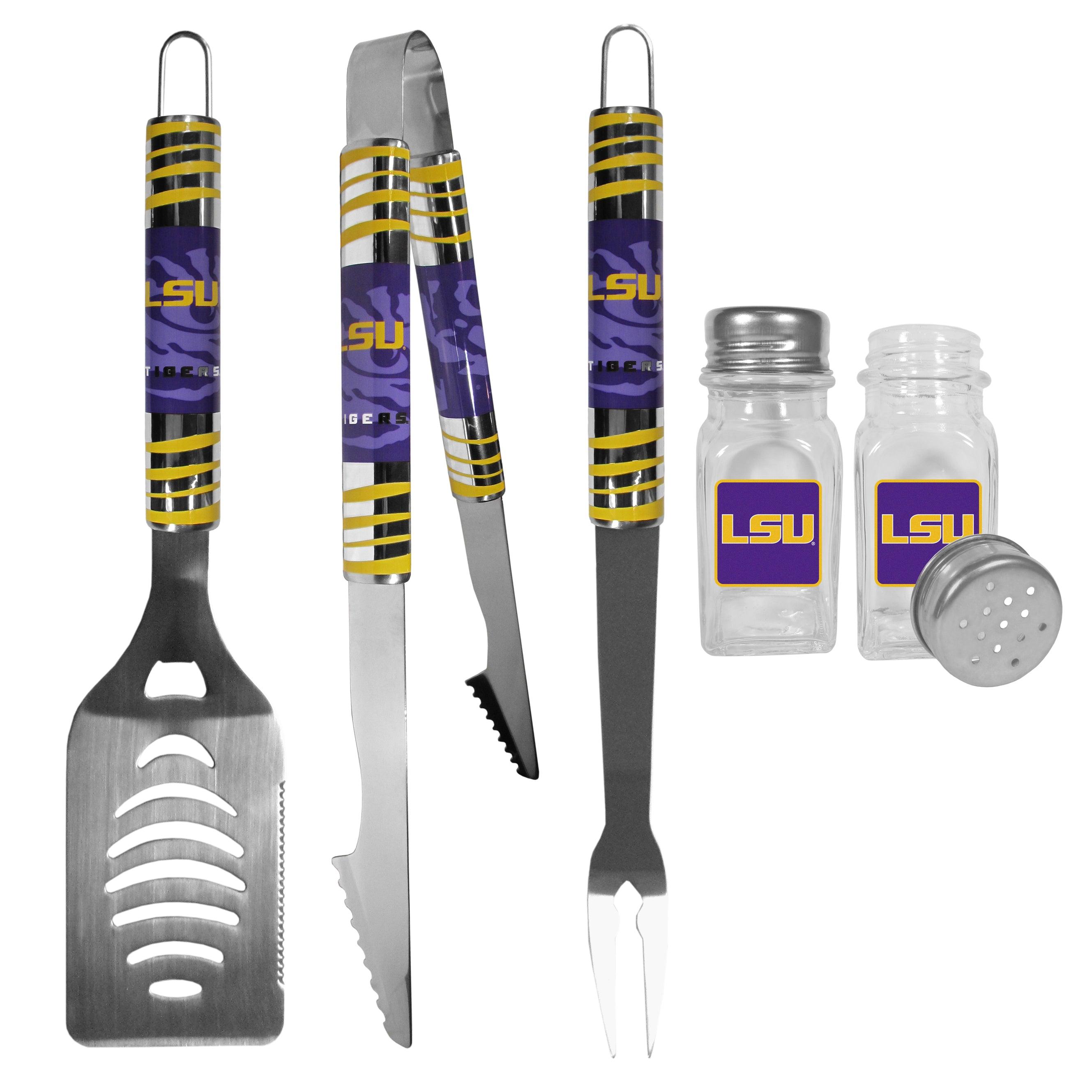 LSU Tigers 3 pc Tailgater BBQ Set and Salt and Pepper Shakers - Flyclothing LLC