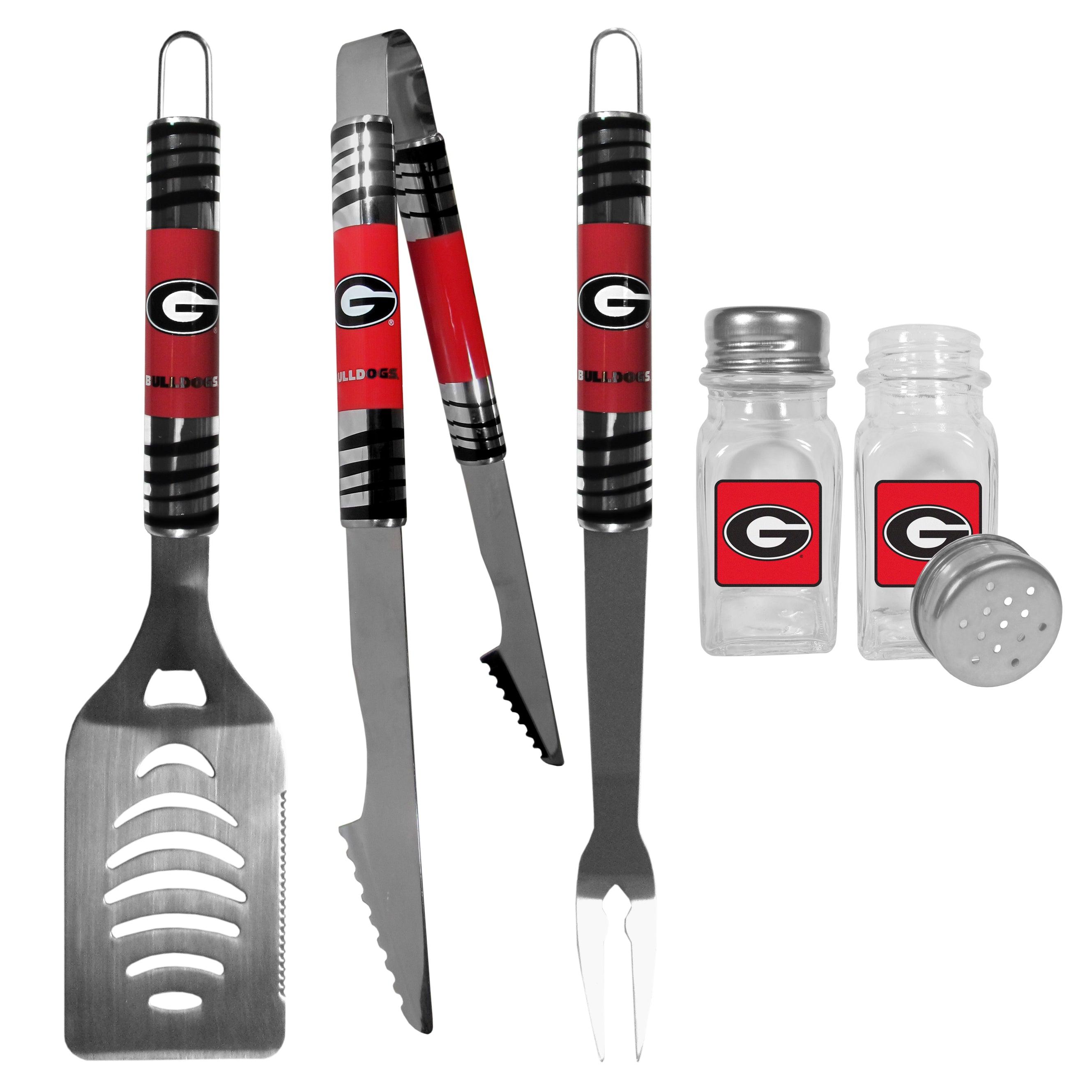 Georgia Bulldogs 3 pc Tailgater BBQ Set and Salt and Pepper Shakers - Flyclothing LLC