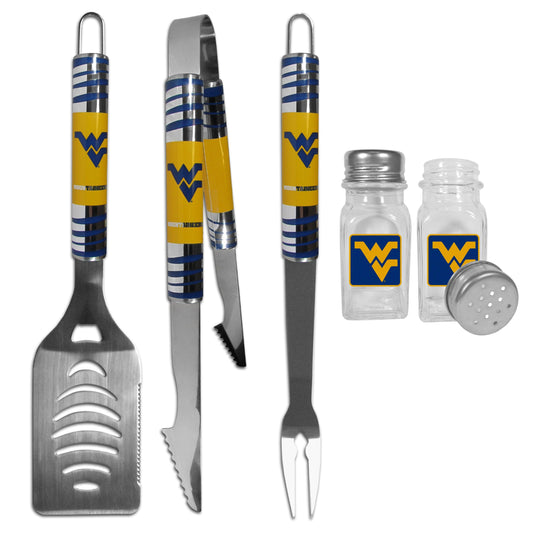 W. Virginia Mountaineers 3 pc Tailgater BBQ Set and Salt and Pepper Shakers - Flyclothing LLC