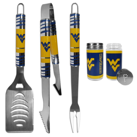 W. Virginia Mountaineers 3 pc Tailgater BBQ Set and Salt and Pepper Shaker Set - Flyclothing LLC