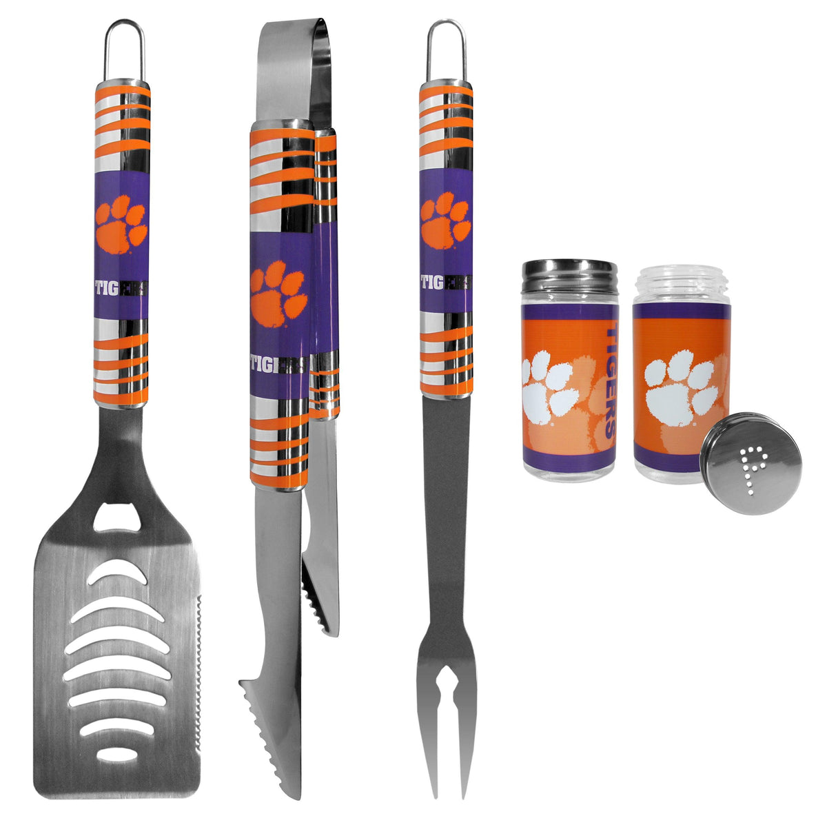 Clemson Tigers 3 pc Tailgater BBQ Set and Salt and Pepper Shaker Set - Flyclothing LLC
