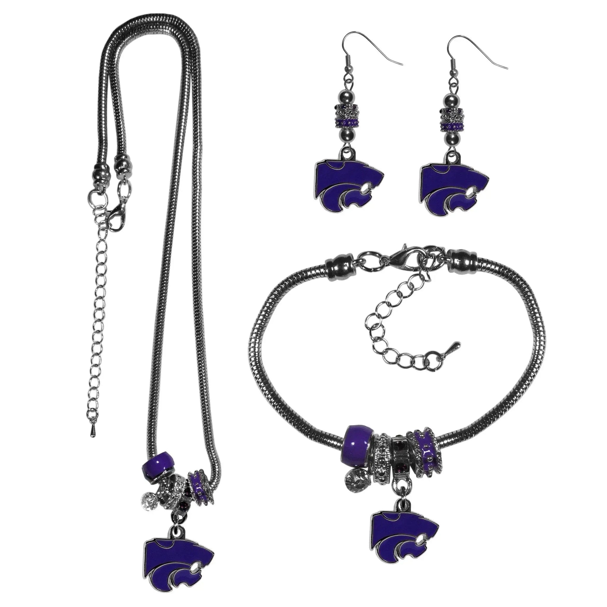 Kansas St. Wildcats Euro Bead Jewelry 3 piece Set - Siskiyou Buckle - Flyclothing LLC