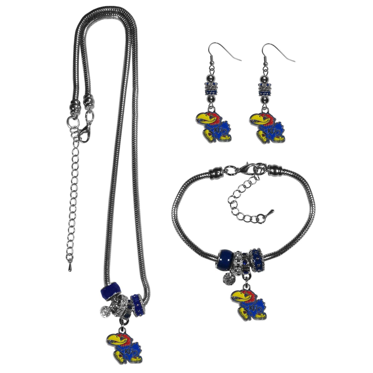 Kansas Jayhawks Euro Bead Jewelry 3 piece Set - Siskiyou Buckle - Flyclothing LLC