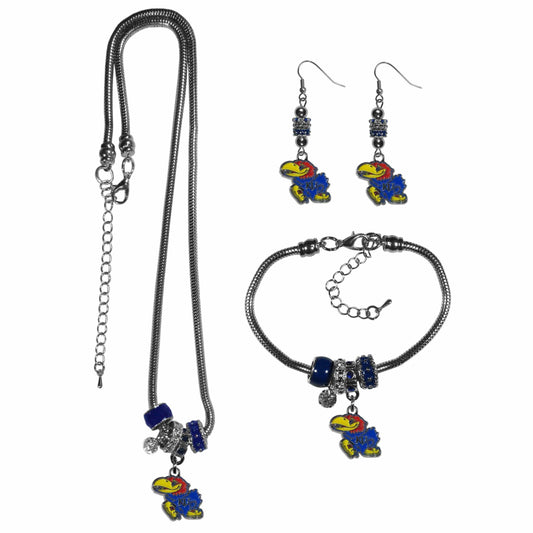 Kansas Jayhawks Euro Bead Jewelry 3 piece Set - Siskiyou Buckle