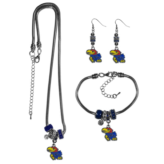 Kansas Jayhawks Euro Bead Jewelry 3 piece Set - Flyclothing LLC