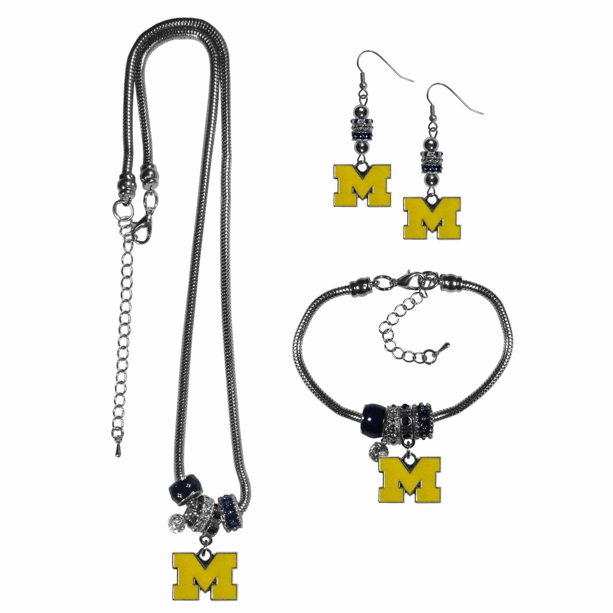 Michigan Wolverines Euro Bead Jewelry 3 piece Set - Siskiyou Buckle - Flyclothing LLC