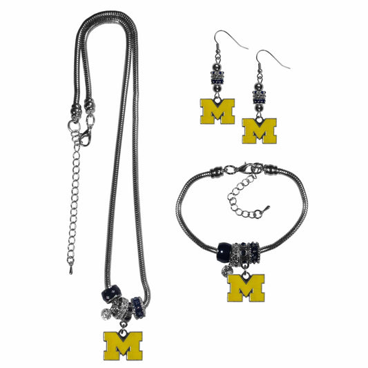 Michigan Wolverines Euro Bead Jewelry 3 piece Set - Flyclothing LLC
