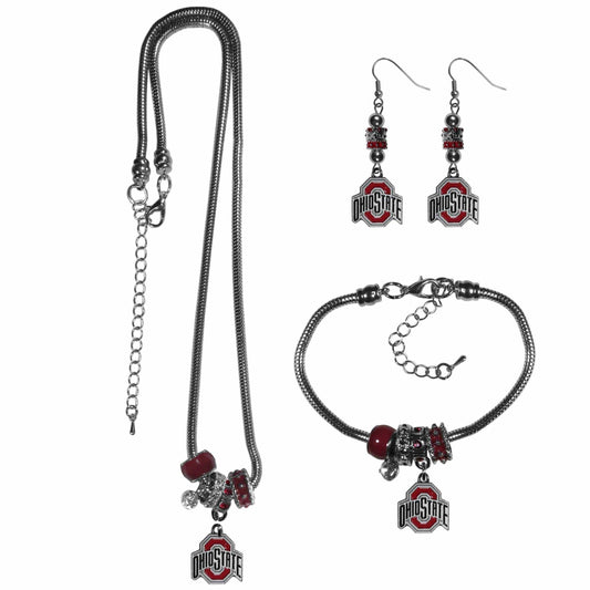 Ohio St. Buckeyes Euro Bead Jewelry 3 piece Set - Siskiyou Buckle - Flyclothing LLC