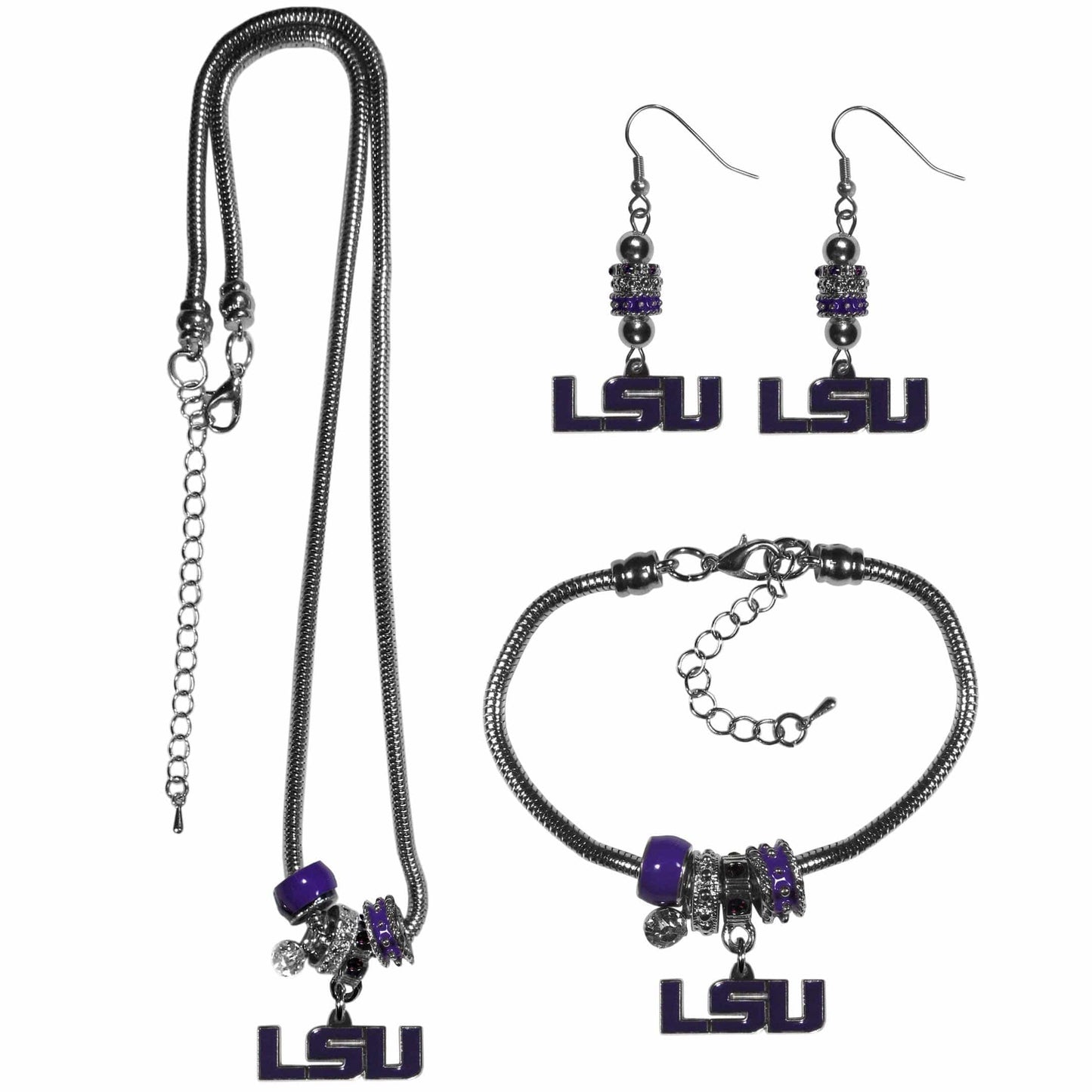LSU Tigers Euro Bead Jewelry 3 piece Set - Siskiyou Buckle - Flyclothing LLC