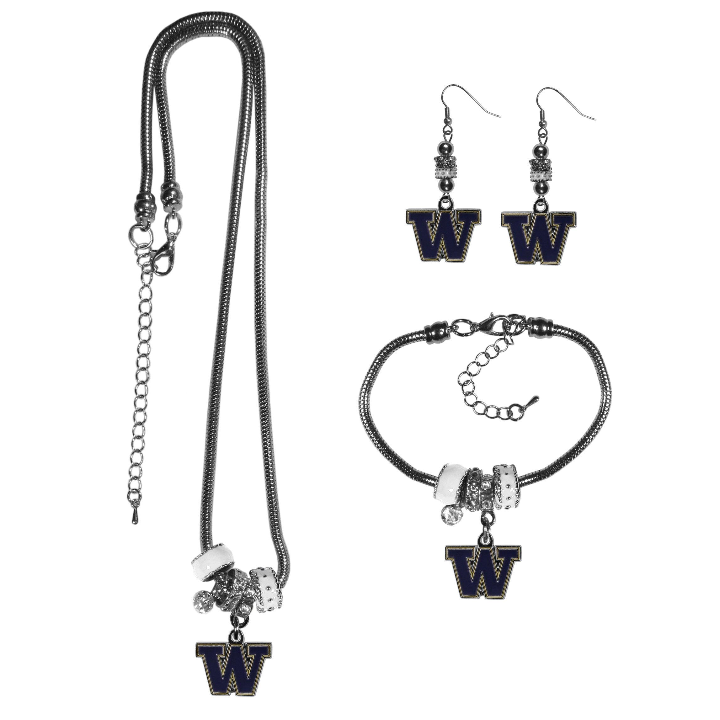 Washington Huskies Euro Bead Jewelry 3 piece Set - Flyclothing LLC