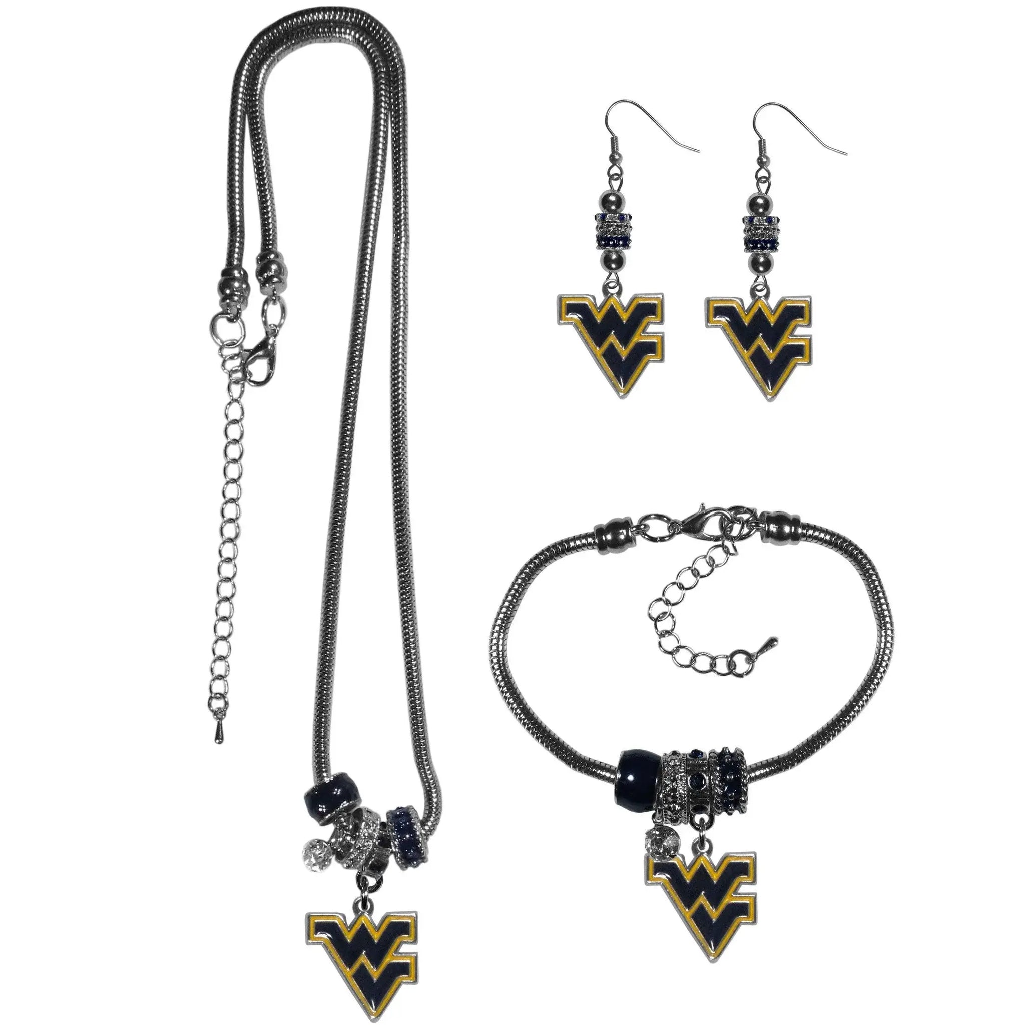 W. Virginia Mountaineers Euro Bead Jewelry 3 piece Set - Siskiyou Buckle - Flyclothing LLC
