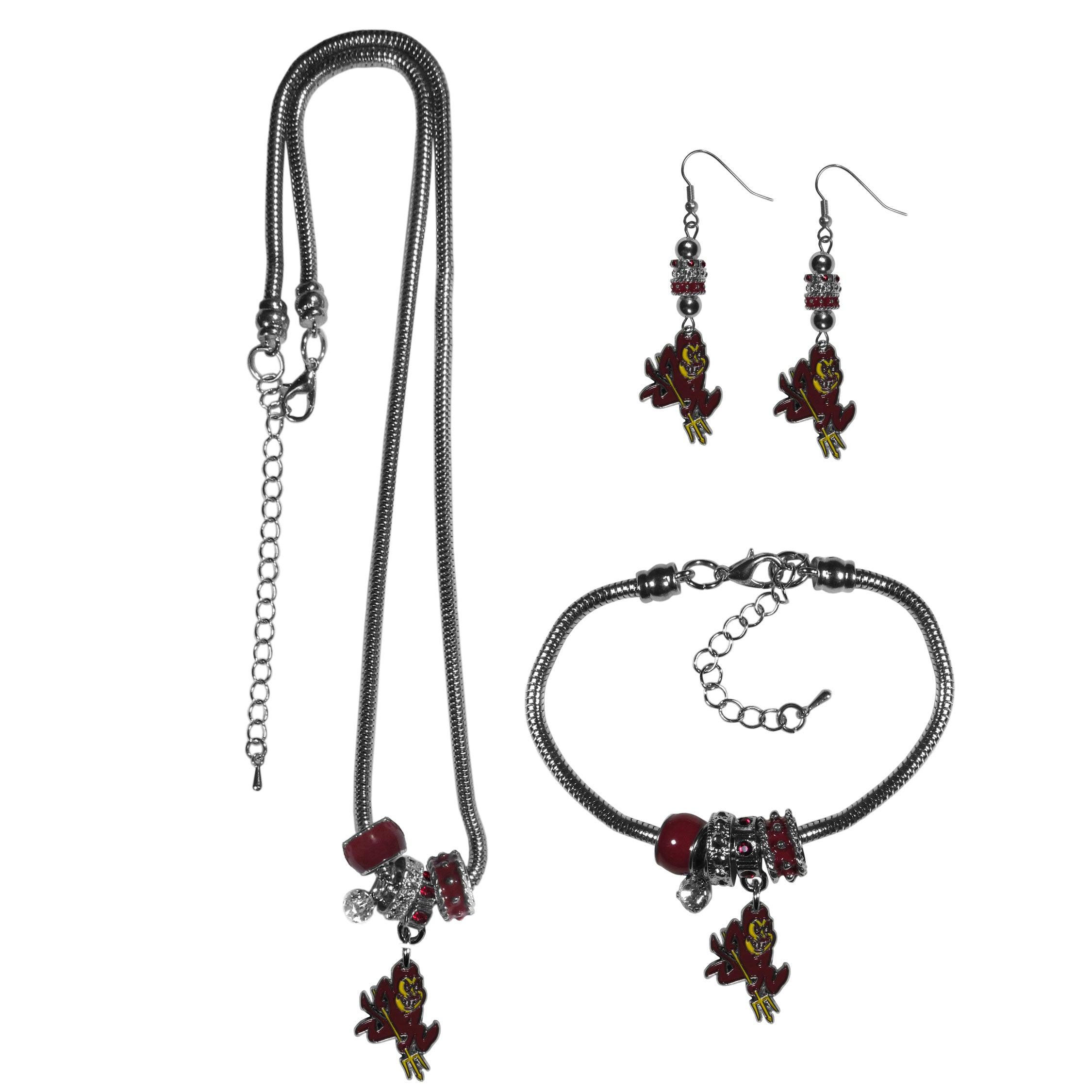 Arizona St. Sun Devils Euro Bead Jewelry 3 piece Set - Flyclothing LLC