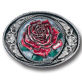 Western Rose Enameled Belt Buckle - Siskiyou Buckle