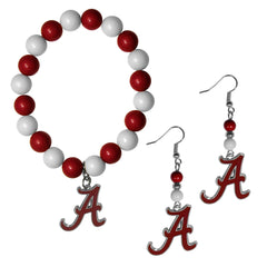 Alabama Crimson Tide Fan Bead Earrings and Bracelet Set - Flyclothing LLC
