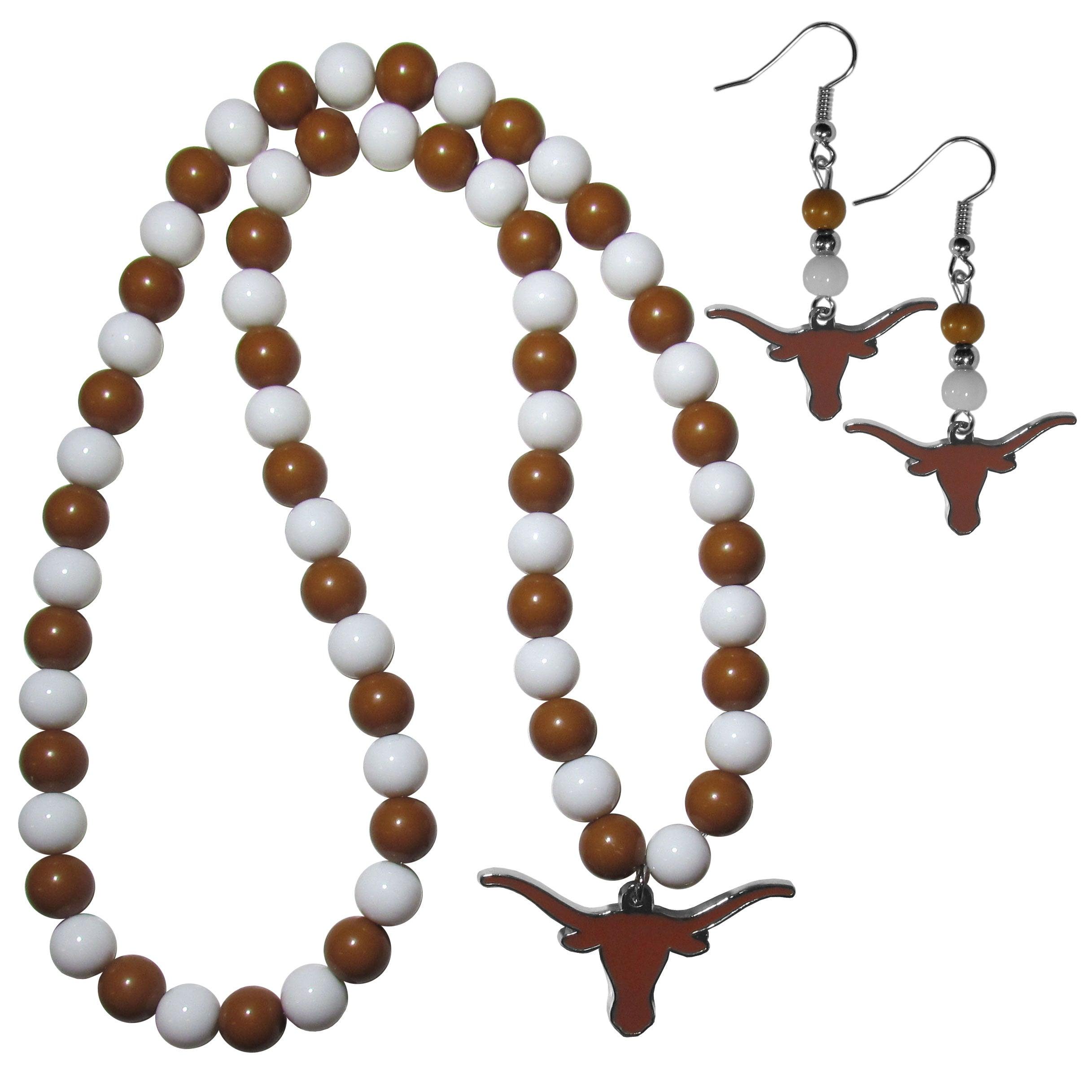 Texas Longhorns Fan Bead Earrings and Necklace Set - Flyclothing LLC