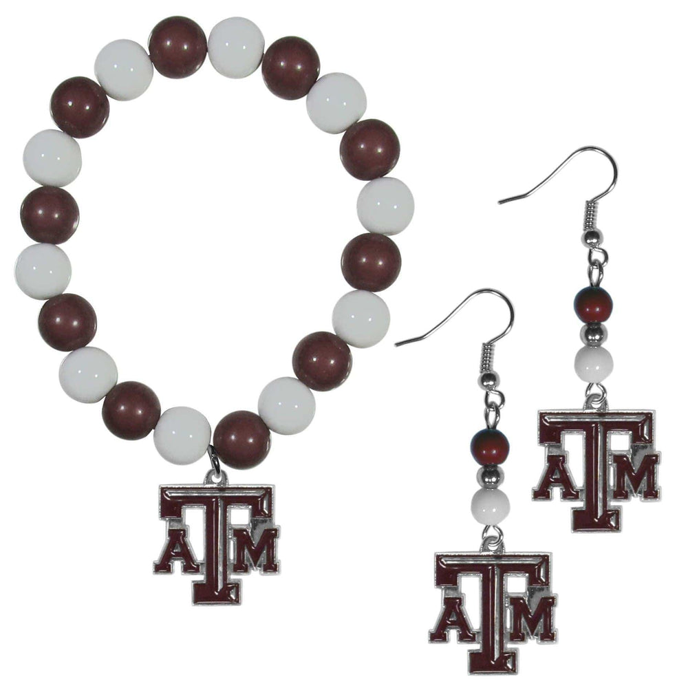 Texas A & M Aggies Fan Bead Earrings and Bracelet Set - Siskiyou Buckle