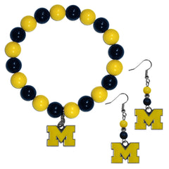 Michigan Wolverines Fan Bead Earrings and Bracelet Set - Flyclothing LLC
