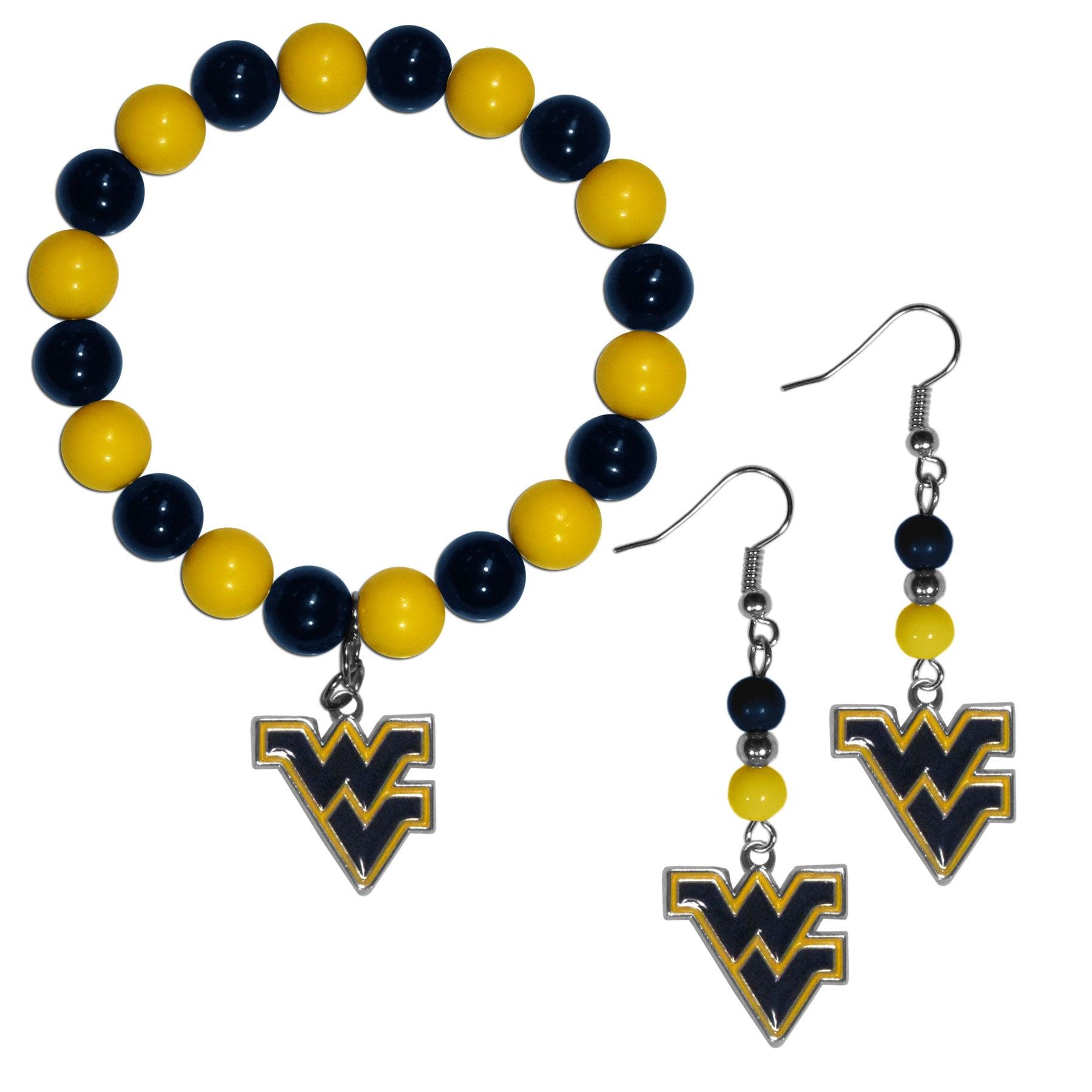 W. Virginia Mountaineers Fan Bead Earrings and Bracelet Set - Flyclothing LLC