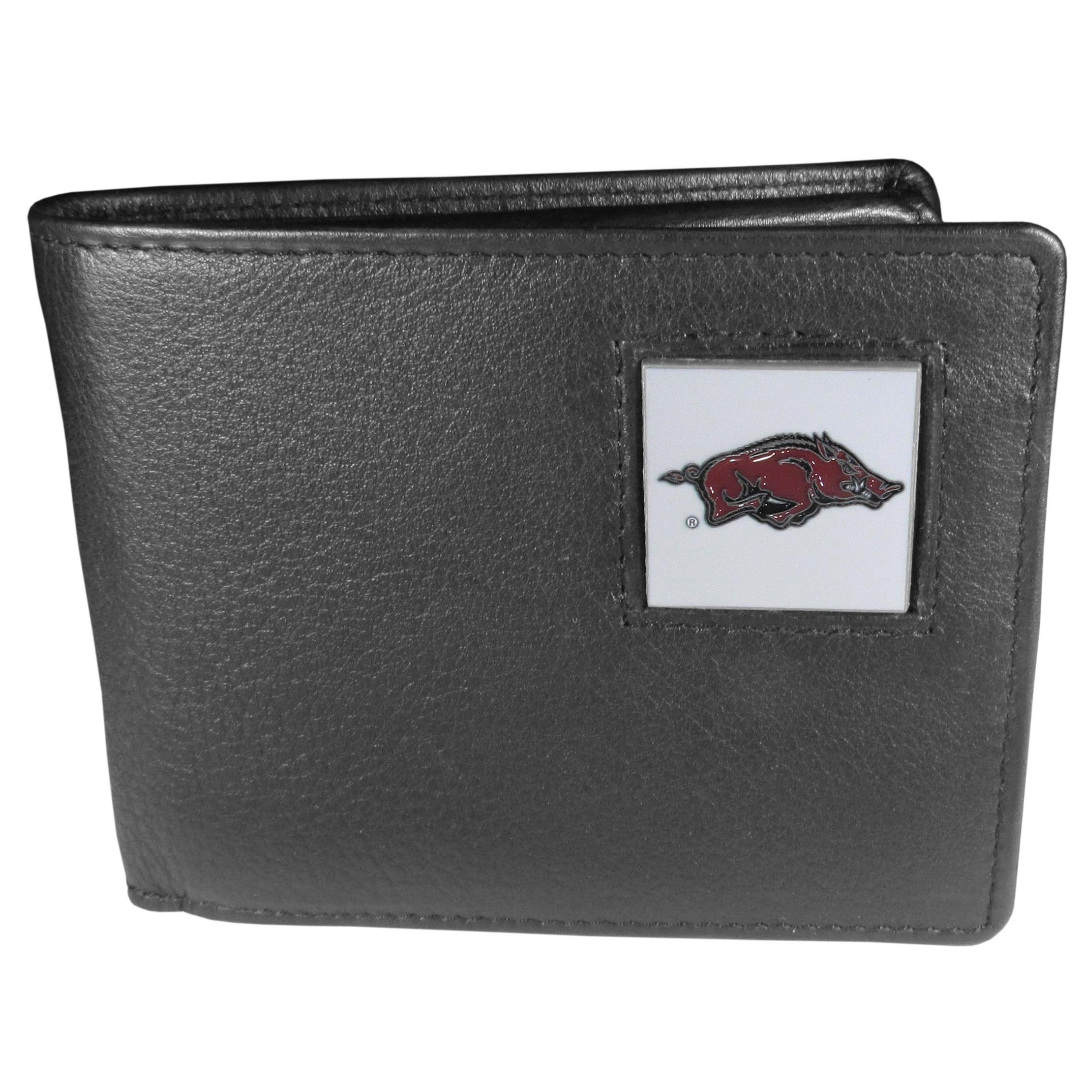 Arkansas Razorbacks Leather Bi-fold Wallet Packaged in Gift Box - Siskiyou Buckle