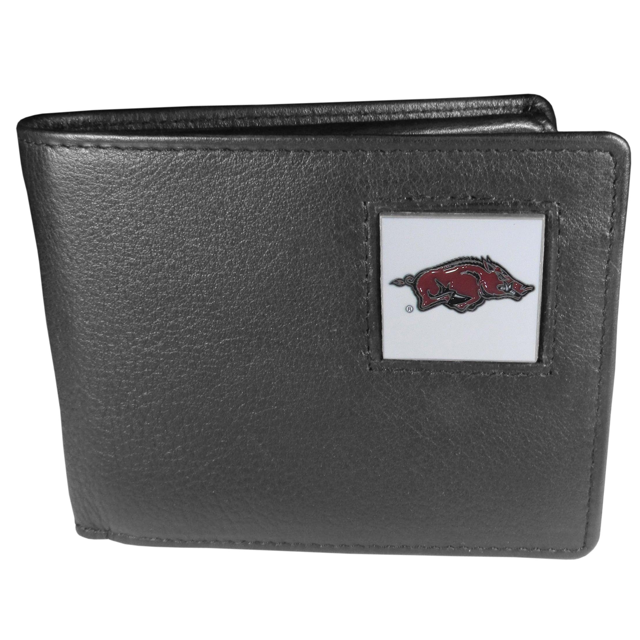 Arkansas Razorbacks Leather Bi-fold Wallet Packaged in Gift Box - Flyclothing LLC
