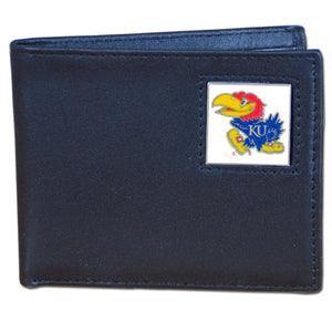 Kansas Jayhawks Leather Bi-fold Wallet Packaged in Gift Box - Siskiyou Buckle