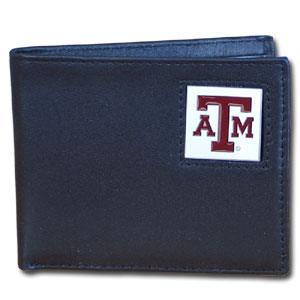 Texas A & M Aggies Leather Bi-fold Wallet Packaged in Gift Box - Siskiyou Buckle