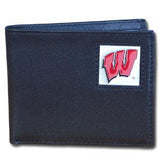 Wisconsin Badgers Leather Bi-fold Wallet Packaged in Gift Box - Siskiyou Buckle