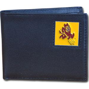 Arizona St. Sun Devils Leather Bi-fold Wallet Packaged in Gift Box - Flyclothing LLC