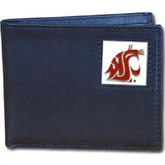 Washington St. Cougars Leather Bi-fold Wallet Packaged in Gift Box - Flyclothing LLC