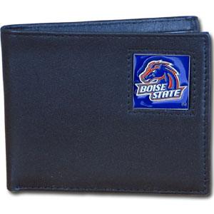 Boise St. Broncos Leather Bi-fold Wallet Packaged in Gift Box - Flyclothing LLC