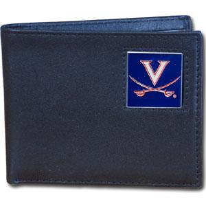 Virginia Cavaliers Leather Bi-fold Wallet Packaged in Gift Box - Flyclothing LLC