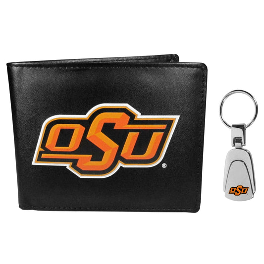Oklahoma St. Cowboys Bi-fold Wallet & Steel Key Chain - Siskiyou Buckle