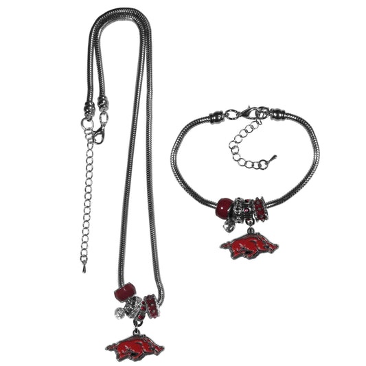 Arkansas Razorbacks Euro Bead Necklace and Bracelet Set - Flyclothing LLC
