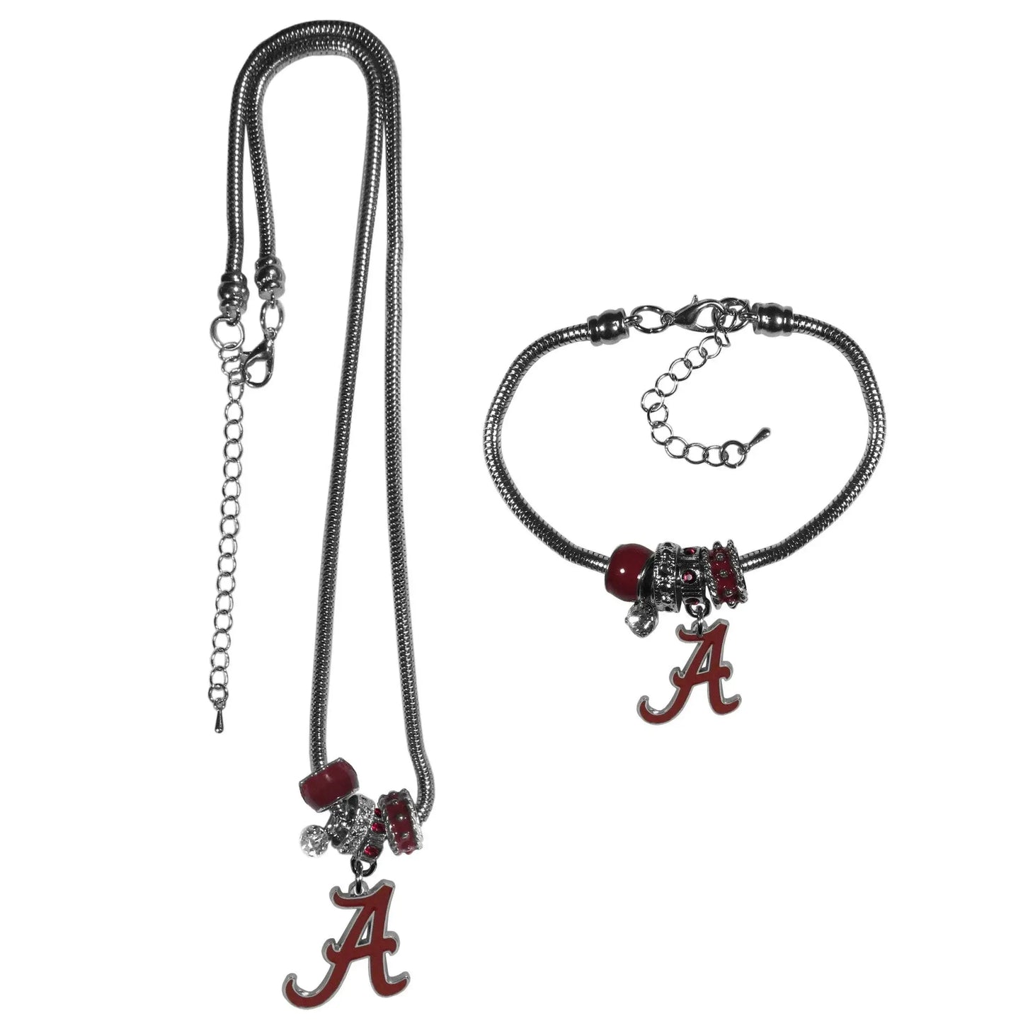 Alabama Crimson Tide Euro Bead Necklace and Bracelet Set - Siskiyou Buckle - Flyclothing LLC