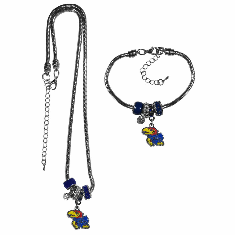 Kansas Jayhawks Euro Bead Necklace and Bracelet Set - Siskiyou Buckle