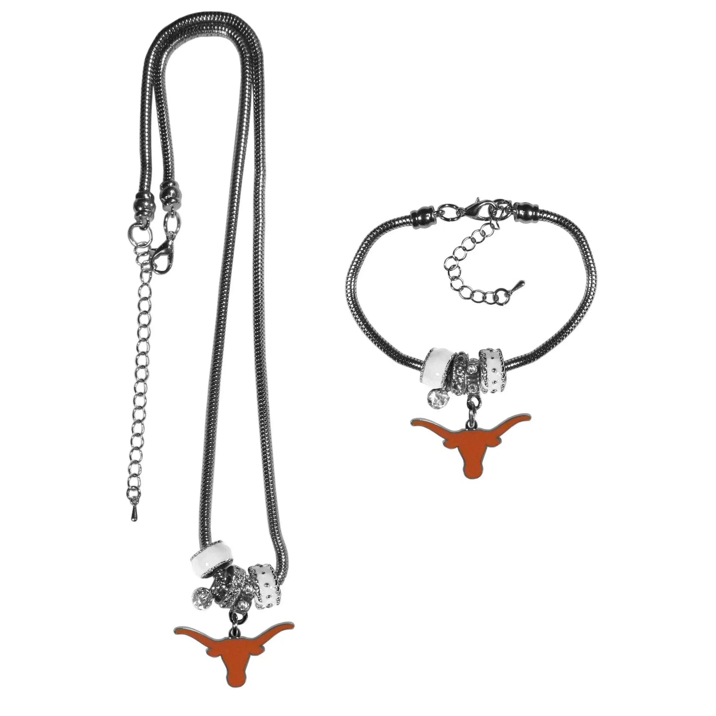 Texas Longhorns Euro Bead Necklace and Bracelet Set - Siskiyou Buckle - Flyclothing LLC