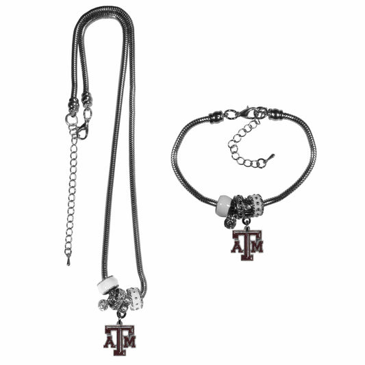Texas A & M Aggies Euro Bead Necklace and Bracelet Set - Siskiyou Buckle - Flyclothing LLC