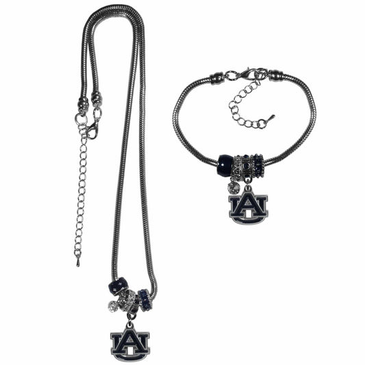 Auburn Tigers Euro Bead Necklace and Bracelet Set - Siskiyou Buckle