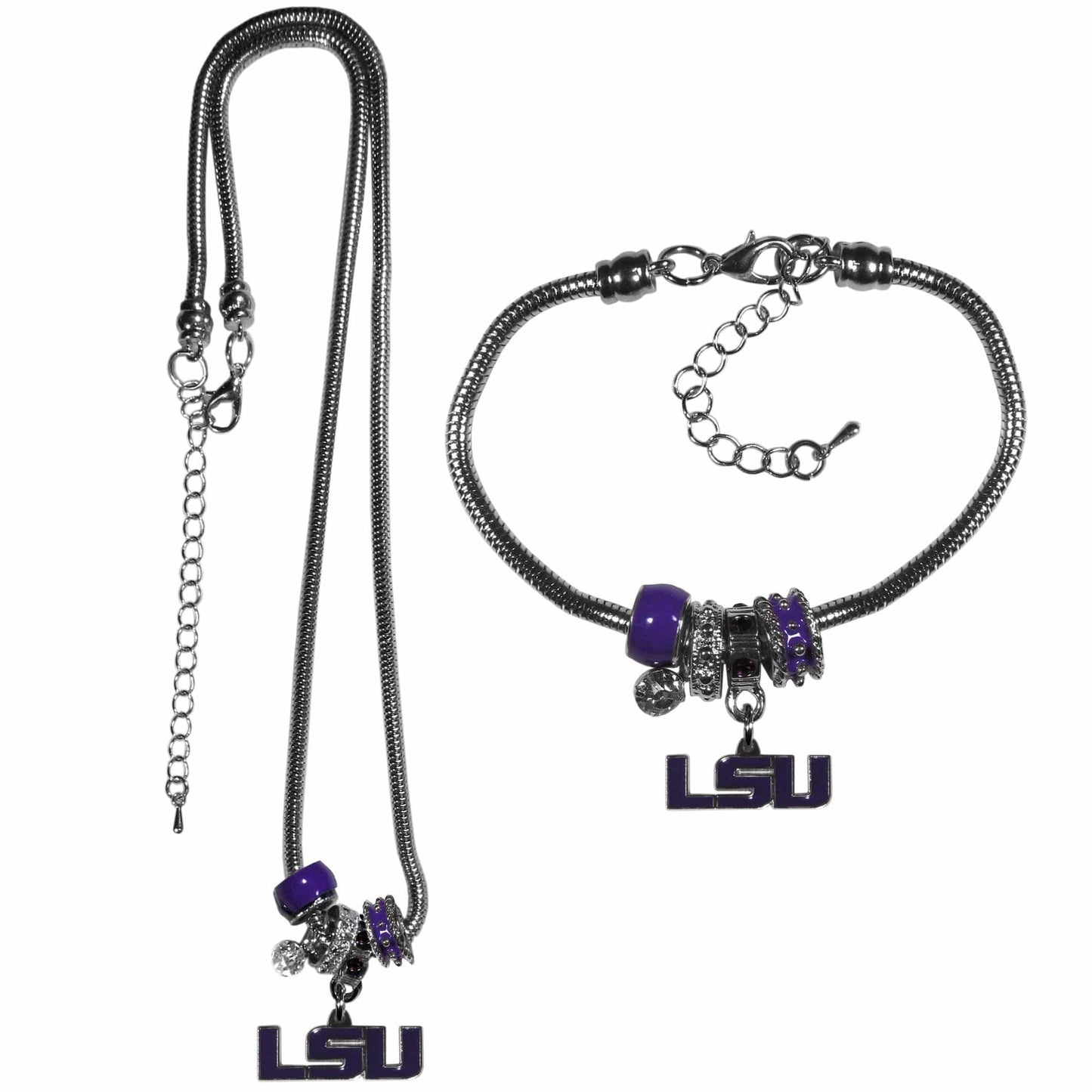 LSU Tigers Euro Bead Necklace and Bracelet Set - Siskiyou Buckle - Flyclothing LLC