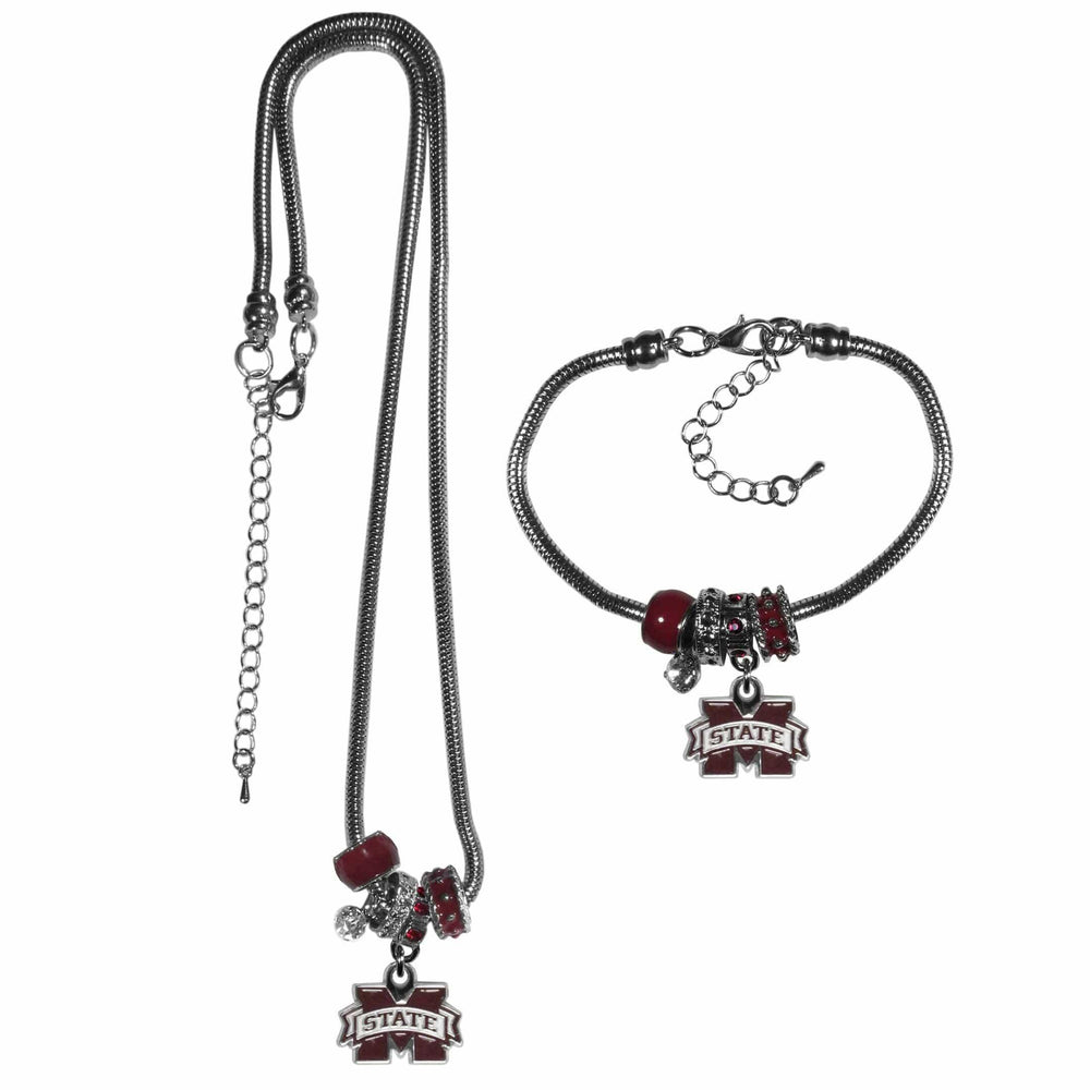 Mississippi St. Bulldogs Euro Bead Necklace and Bracelet Set - Siskiyou Buckle