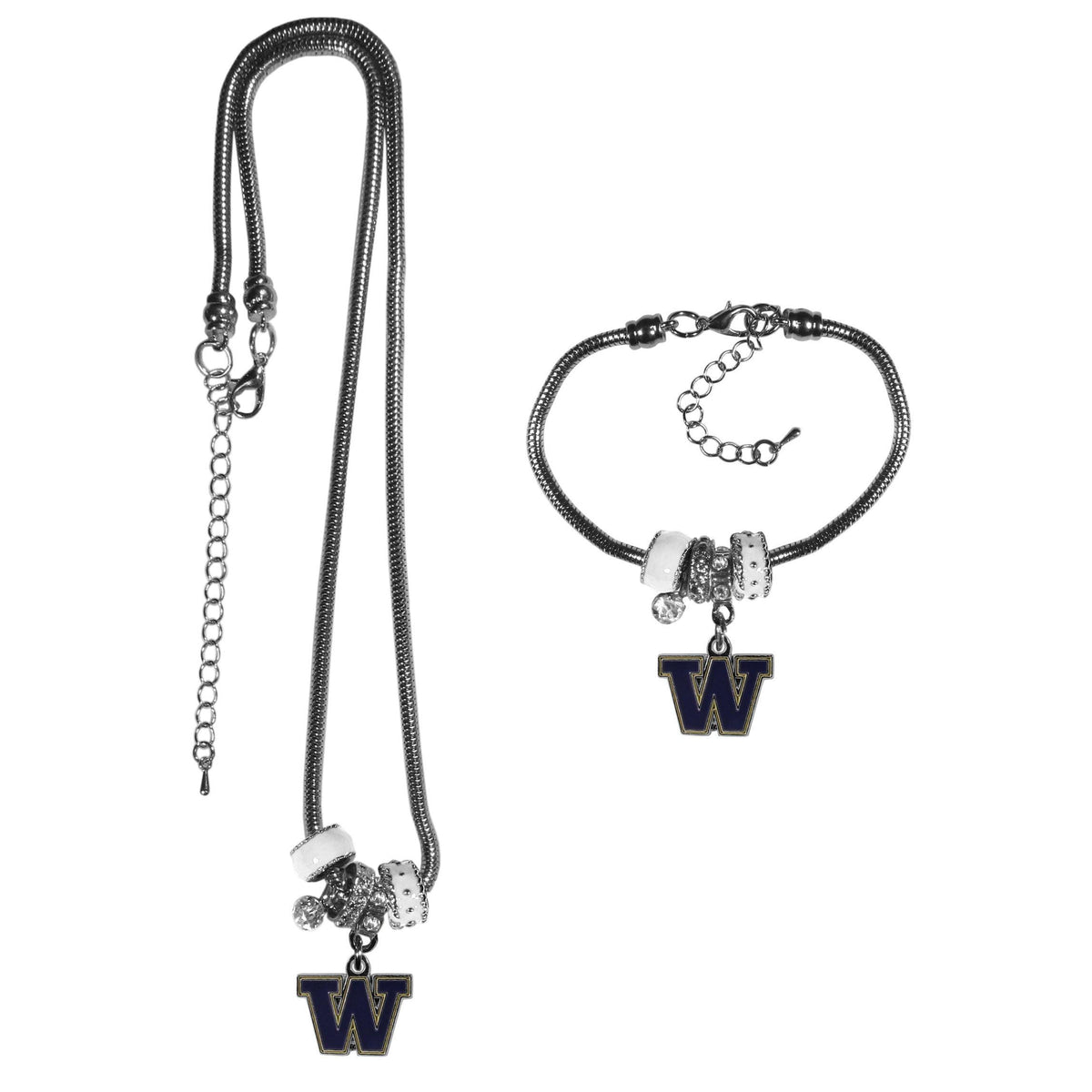 Washington Huskies Euro Bead Necklace and Bracelet Set - Flyclothing LLC