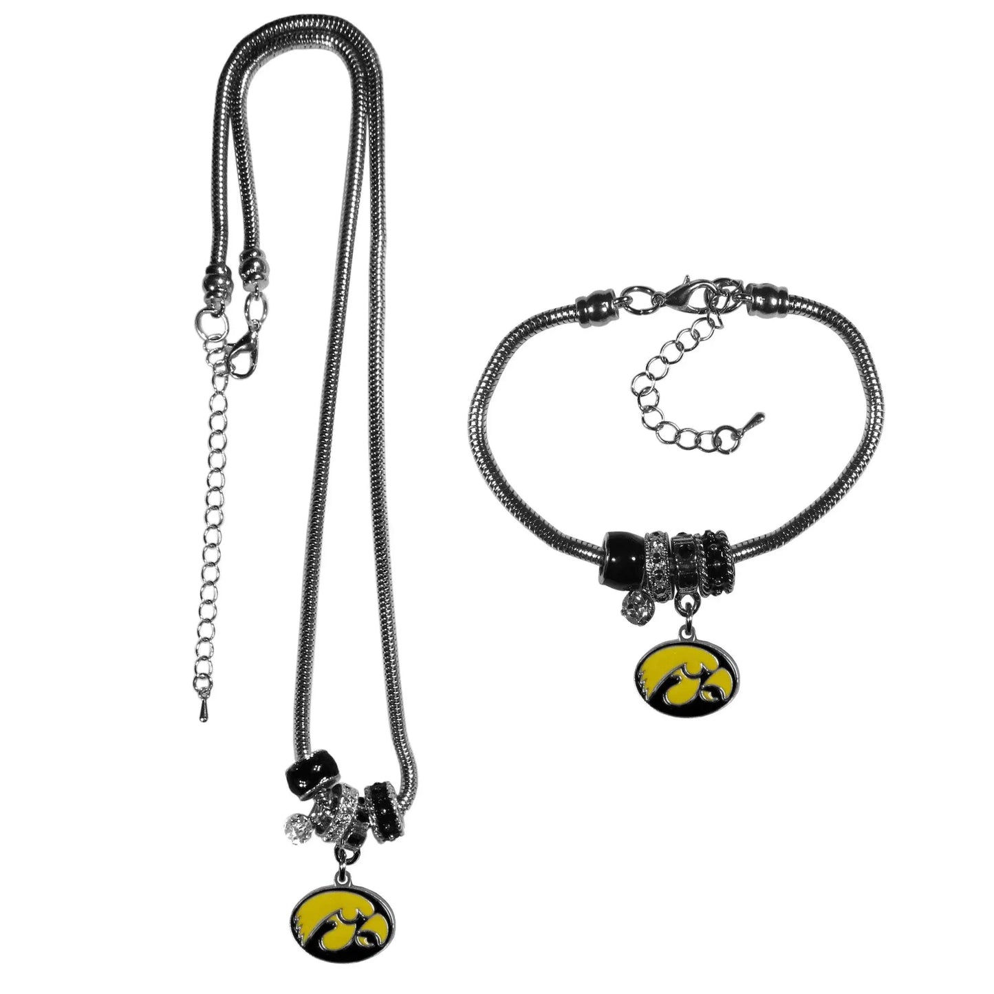 Iowa Hawkeyes Euro Bead Necklace and Bracelet Set - Siskiyou Buckle - Flyclothing LLC