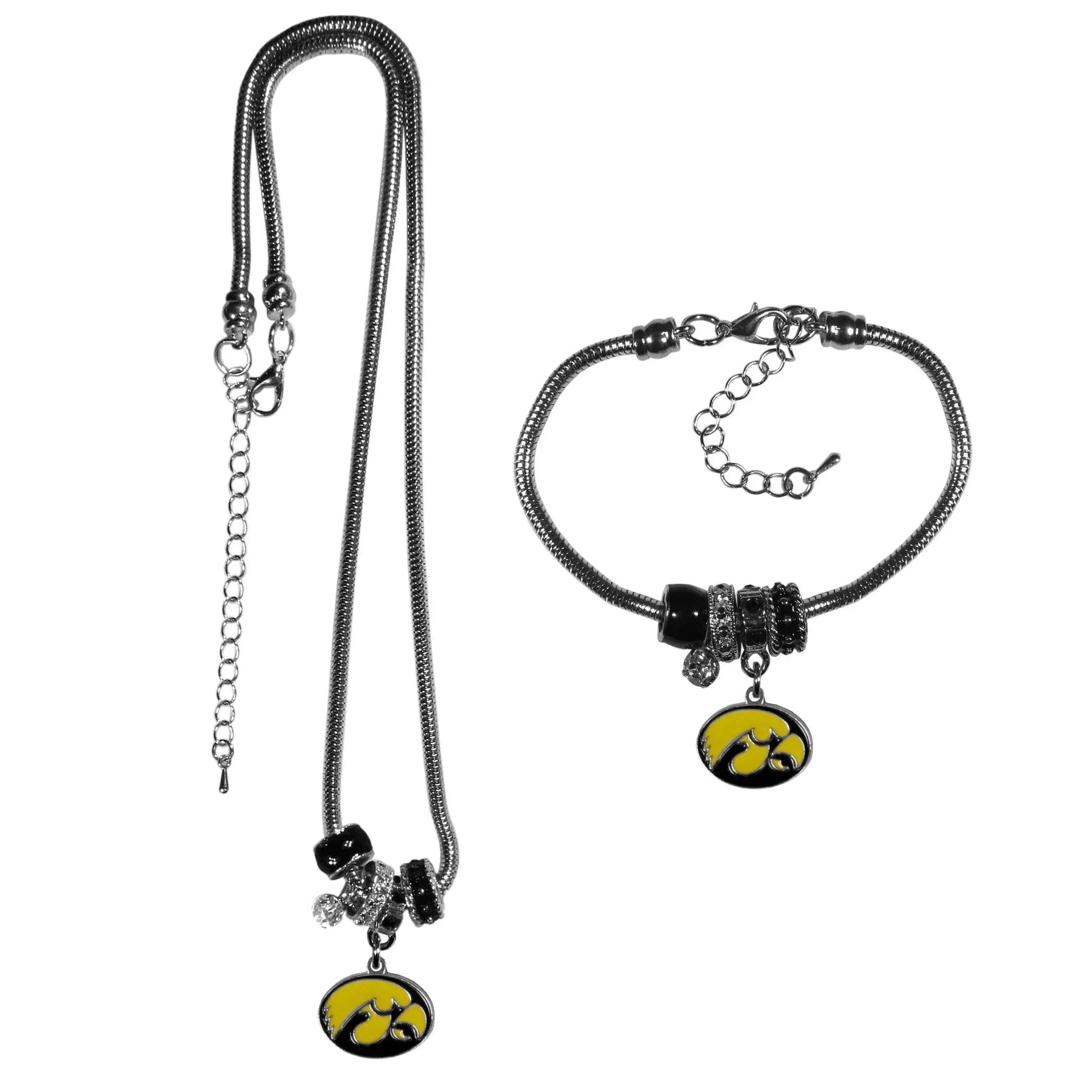 Iowa Hawkeyes Euro Bead Necklace and Bracelet Set - Siskiyou Buckle - Flyclothing LLC