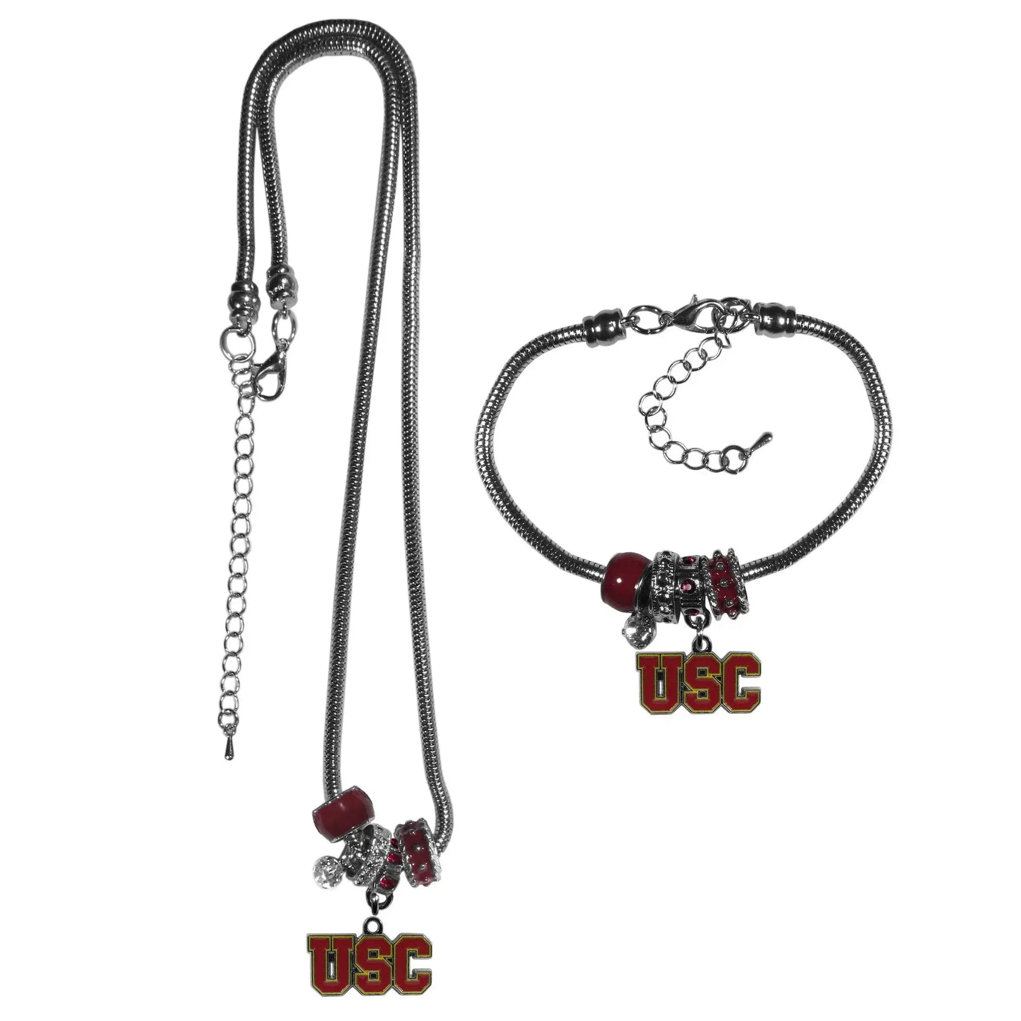 USC Trojans Euro Bead Necklace and Bracelet Set - Siskiyou Buckle - Flyclothing LLC