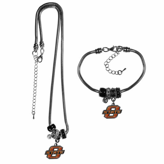 Oklahoma St. Cowboys Euro Bead Necklace and Bracelet Set - Siskiyou Buckle