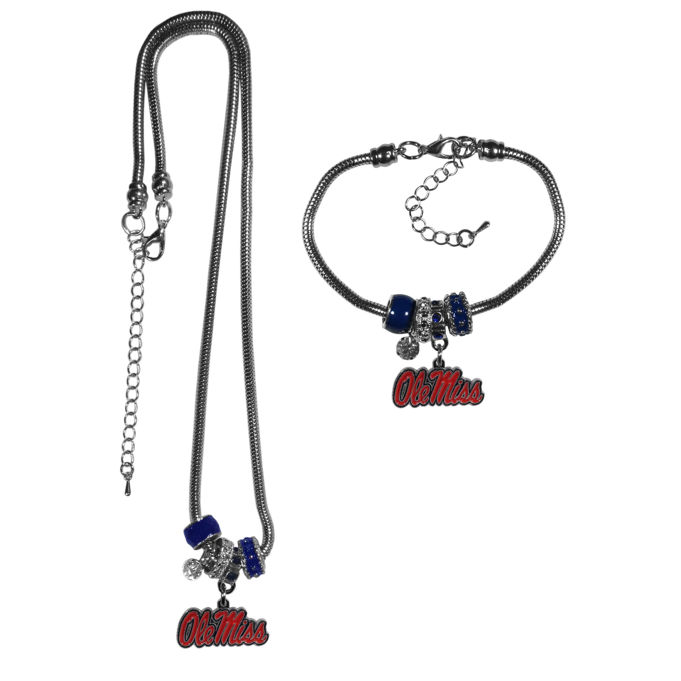 Mississippi Rebels Euro Bead Necklace and Bracelet Set - Flyclothing LLC